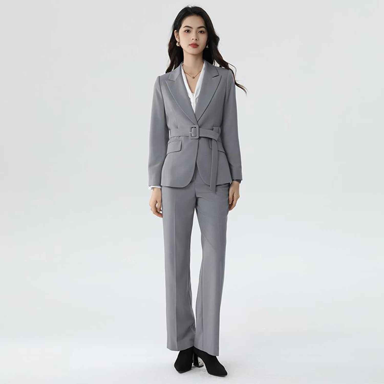 

Allingentle серый женский костюм, комплект из 2 предметов, деловой костюм, элегантный брючный костюм, комплект для вечеринки, офисной работы, наряды на заказ