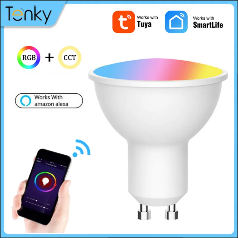 

Tenky TUYA Wifi Smart GU10 Bulb Spotlight RGB+CCT 100-240V 4W Dimmable LED Bulb Voice Control Alexa Google Home Yandex Alice