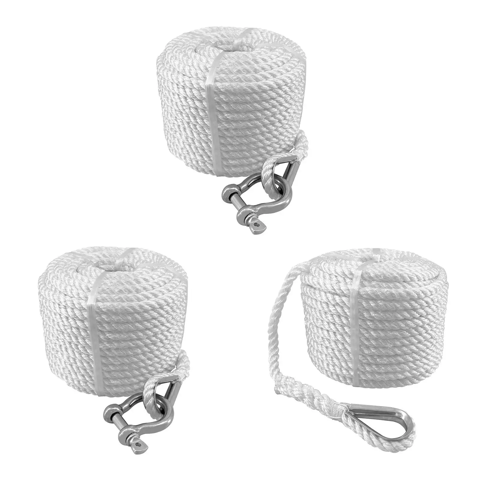 Boat Anchor Line Dock Wear Resistant Stainless Steel Thimble Double Braided Nylon Anchor Rope for Anchoring Docking Boating