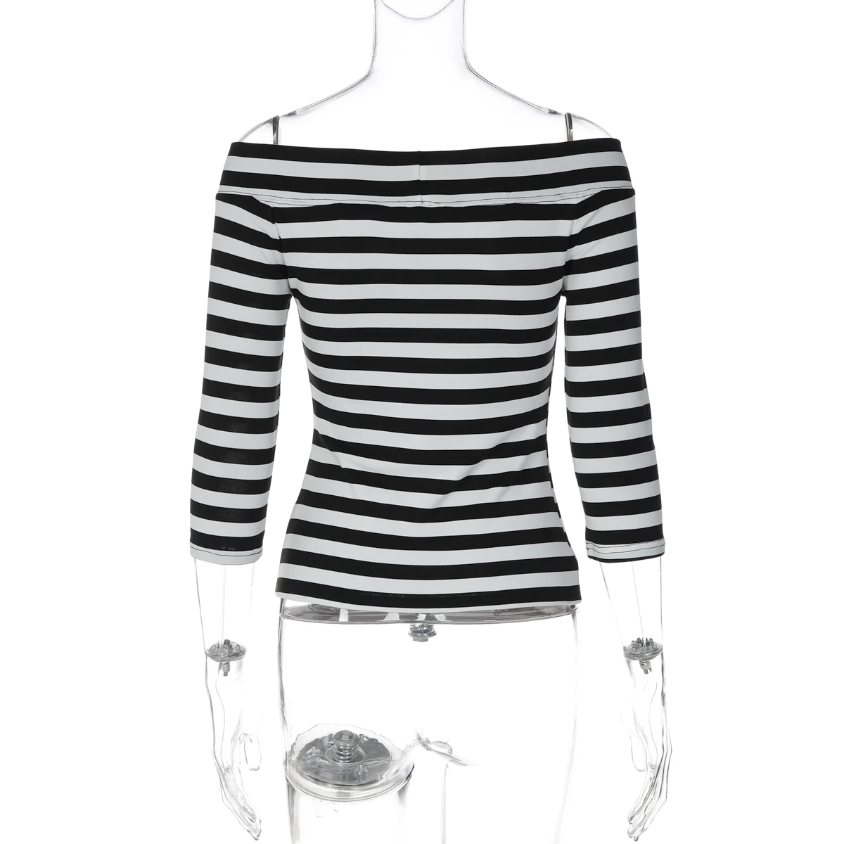 Hugcitar Modisches Langarm-Crop-T-Shirt mit Streifendruck, Sexy Figurbetont, Herbst-Damenkleidung, Streetwear, Party, Club, Großhandel – Detail 4