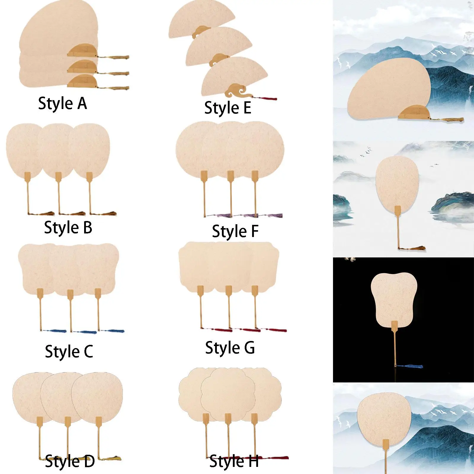 3x Ancient Fans Blank Paper Hand Fans for Home Decoration Crafts Calligraphy