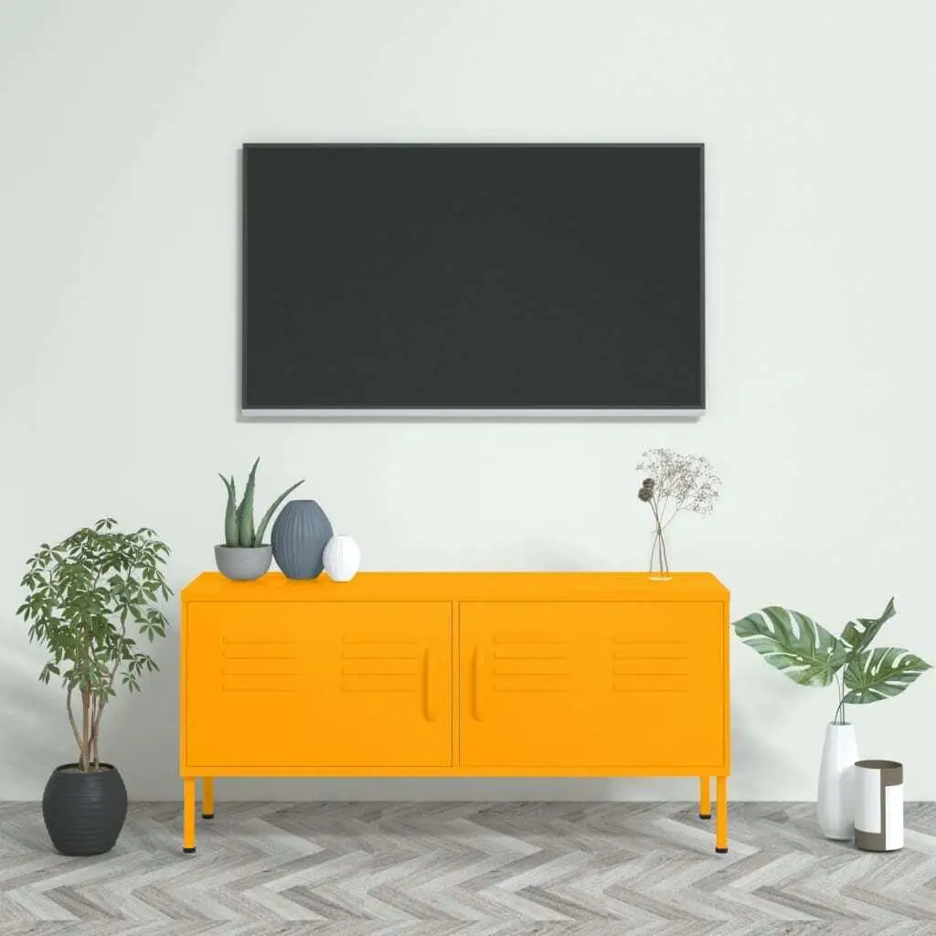 Stylish Mustard Yellow TV Stand - 41.3x13.8x19.7 inches, Durable Steel Frame