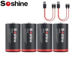 Soshine USB 6000mWh D Size Batteries 1.5V Lithium Battery 6000mWh Li-ion Rechargeable Batteries 1200 Times Cycle for Cameras