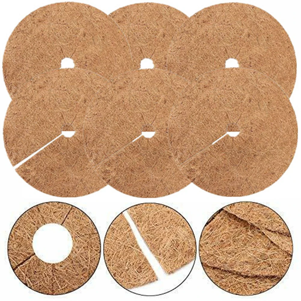 6pcs Coconut Shell Fiber Plant Anti-weed Mat Potted Soil Moisturizing Covering Film Tree Trunk Protector 30cm Size