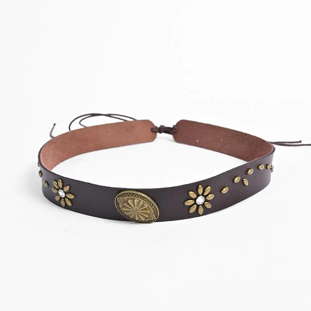 Leather Boho Cap Bands Handmade Western cowboy Accessories Cowboy Hat Bands Adjustable Belt Decoration Panama Hatband