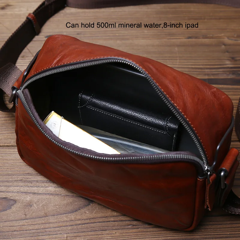 2024 New Men\'s Genuine Leather Small Square Bag Horizontal Casual Vegetable Tanned Top Layer Cowhide Crossbody Bag JLFGPJ