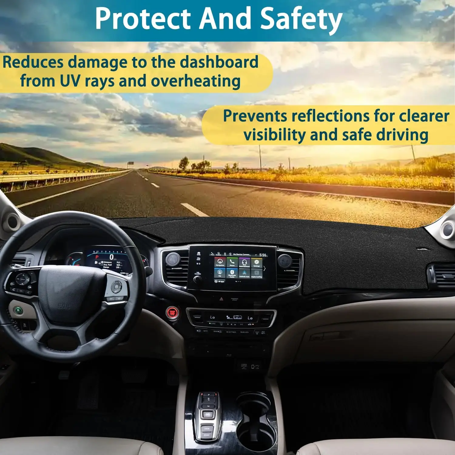 

Car Dashboard Protective Carpets Non-slip Mat Avoid Light Cover For Honda Pilot 2016-22 Honda Civic 2022-2025 Honda CRV 2012-16