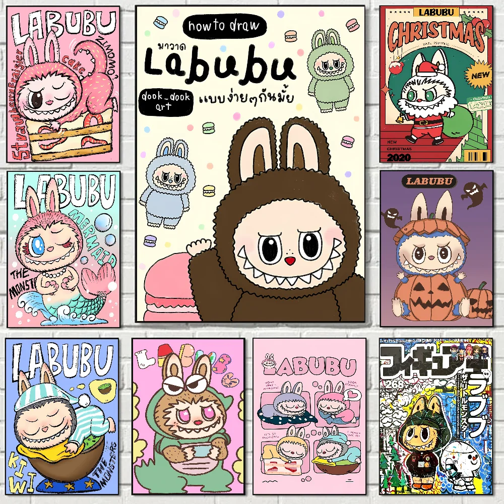 Cartoon L-Labubu Poster Stickers Art Wall Murals Decor Game Room Decor Gifts HD Painting