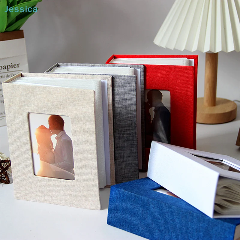 ♥ ألبوم صور من القماش 100 جيوب مع غطاء نافذة - كتاب ذاكرة لحفلات الزفاف/السفر/الصور العائلية، ألبوم تخزين صور الديكور