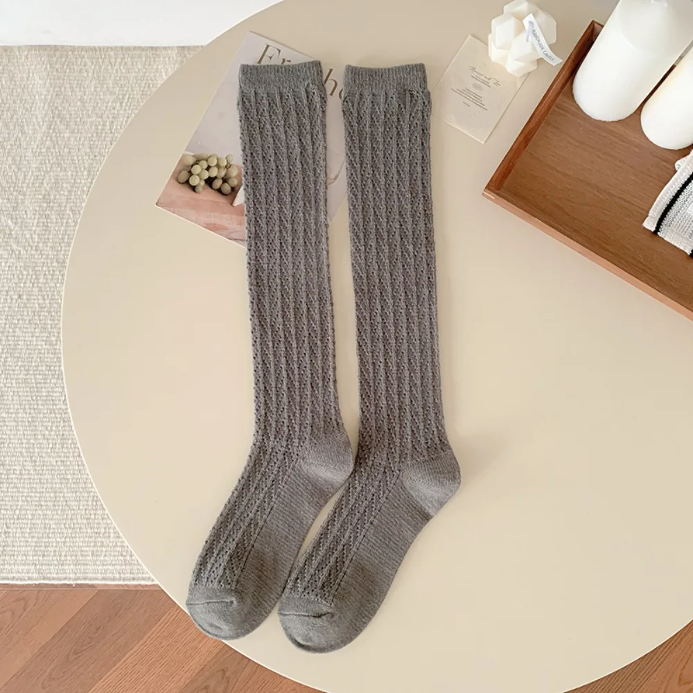 

Новые вязаные полые носки до середины икры, дышащие уличные длинные носки в стиле Харадзюку, теплые повседневные носки средней длины для женщин и девочек