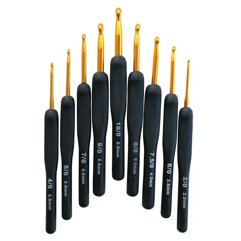 9pcs Crochet Hooks Set Knitting Needles 2.0/2.5/3.0/3.5/4.0/4.5/5.0/5.5/6.0mm Black Crochet Sweater Knitting Tool Sewing Needle