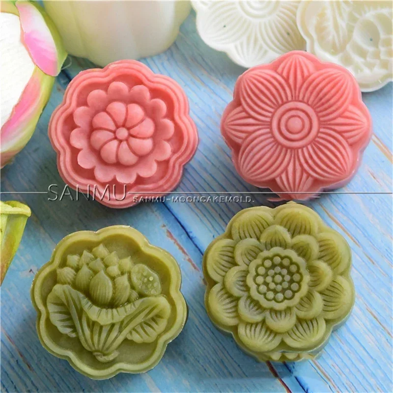 Eight Petals Lotus Leaf Mooncake Mold 50-65g Chiness Style Mung Bean Moon Cake Hand Press Pastry Dessrt Mould Plastic Tools