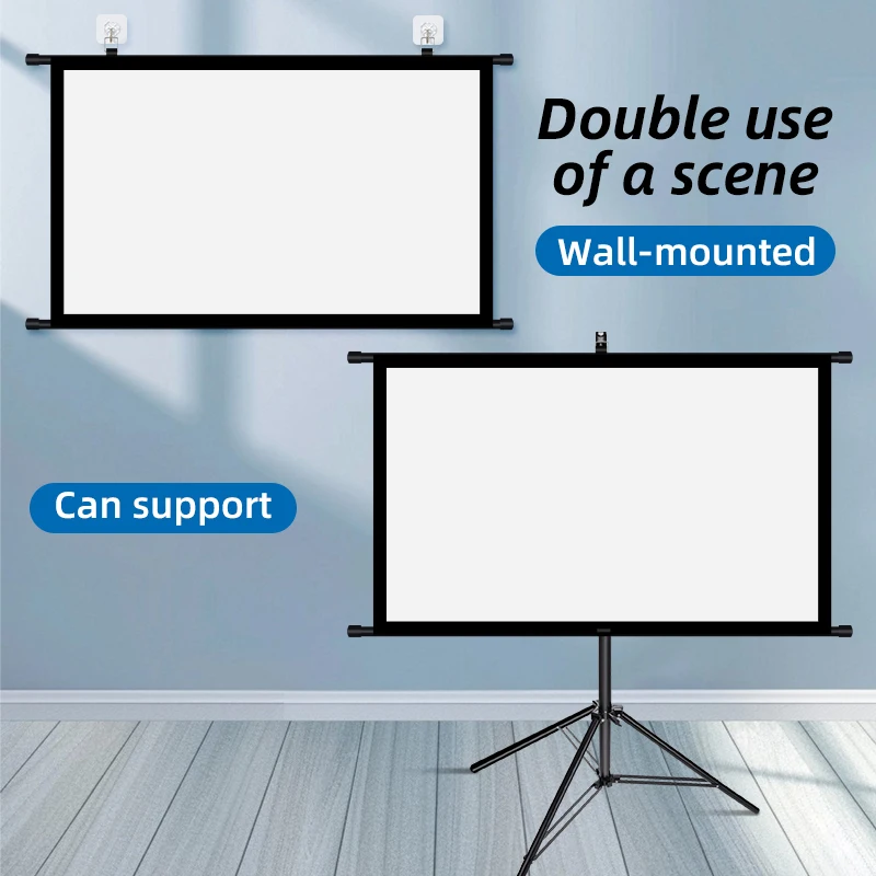 Projector Screen With Stand Foldable White Less Creases 60 72 84 100 120 inch Soft Double Sided Screen Home Theater Outdoor
