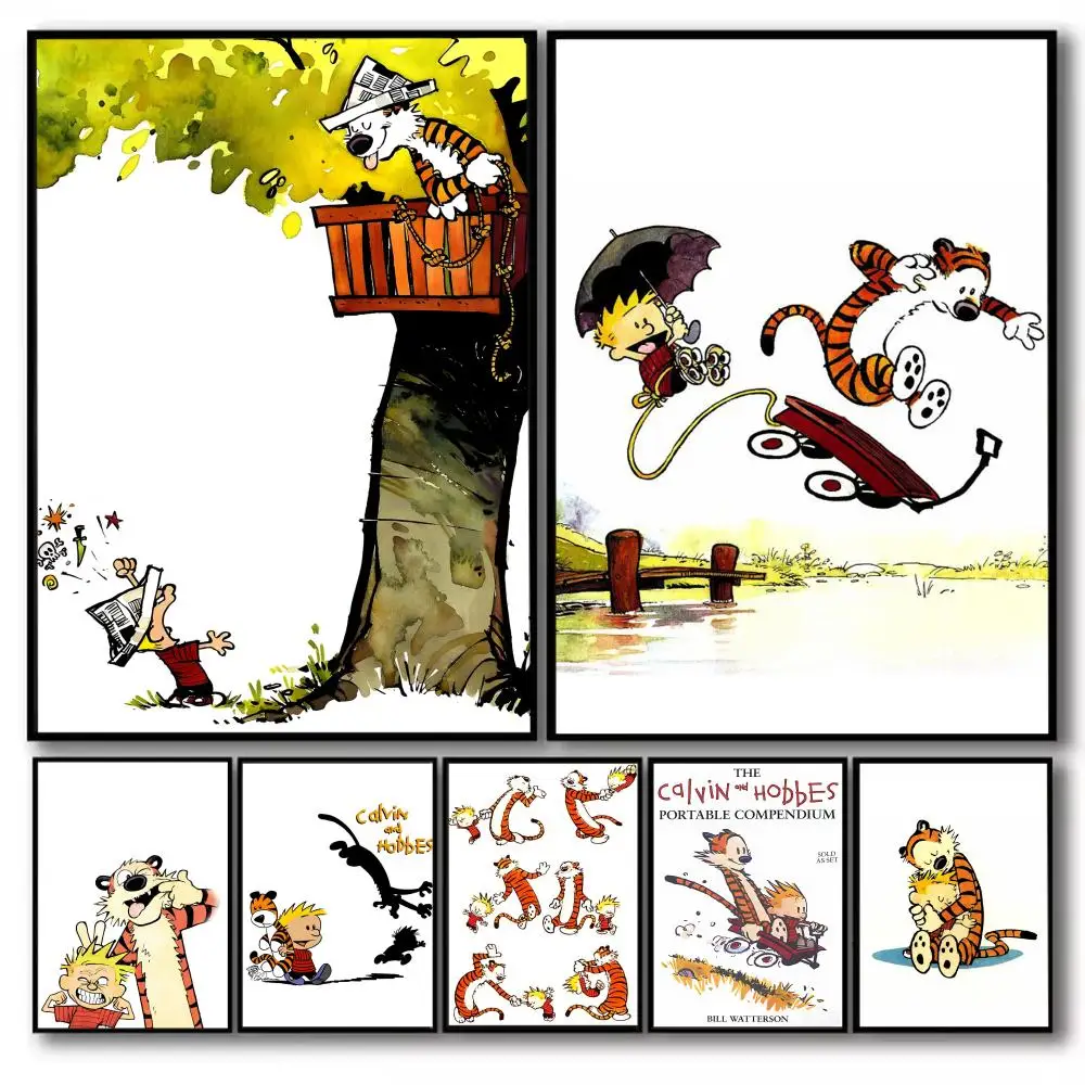 C-Calvin and H-Hobbes Painting Calligraphy Canvas Poster Art for Bedroom Living Room Home Decor Wall Decoration Decals Gift