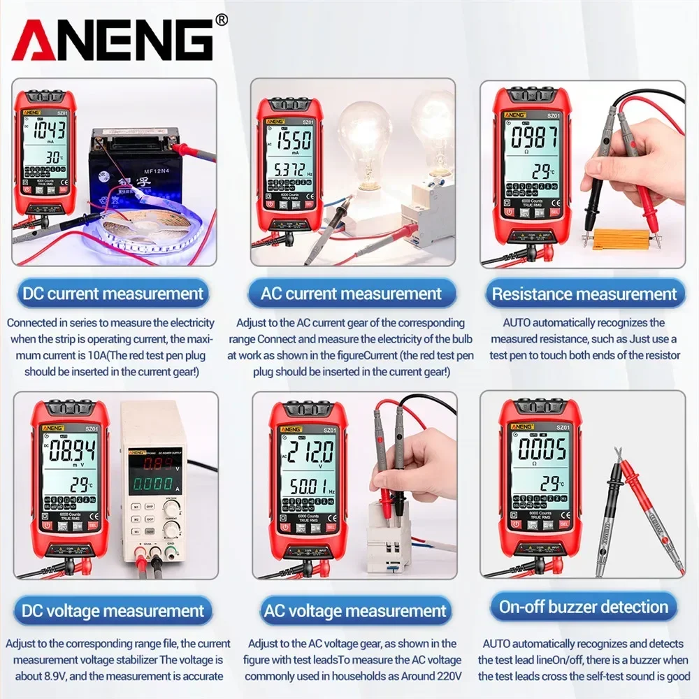 Professional Digital Multimeter 6000 Count  ANENG SZ01 AC/DC Current Voltage Tester Electric Capacitance Meter Electrician Tools image 5