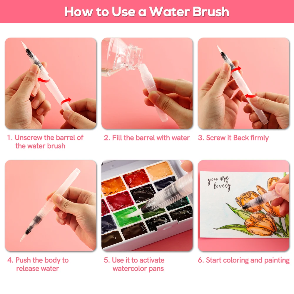 3/6Pcs Portable Paint Brush Water Color Brush Pencil Soft Refillable Watercolor Brush Pen for Ink Painting Drawing Art Supplies