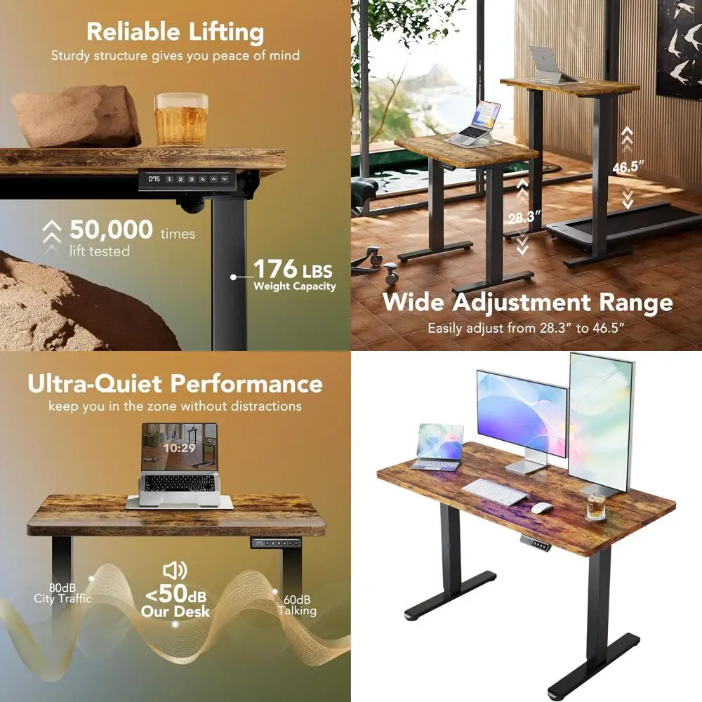 

Электрический регулируемый стол-трансформер 24 x 43 дюйма, 4 уровня высоты, цвет рустик-коричневый, для домашнего офиса и работы за компьютером