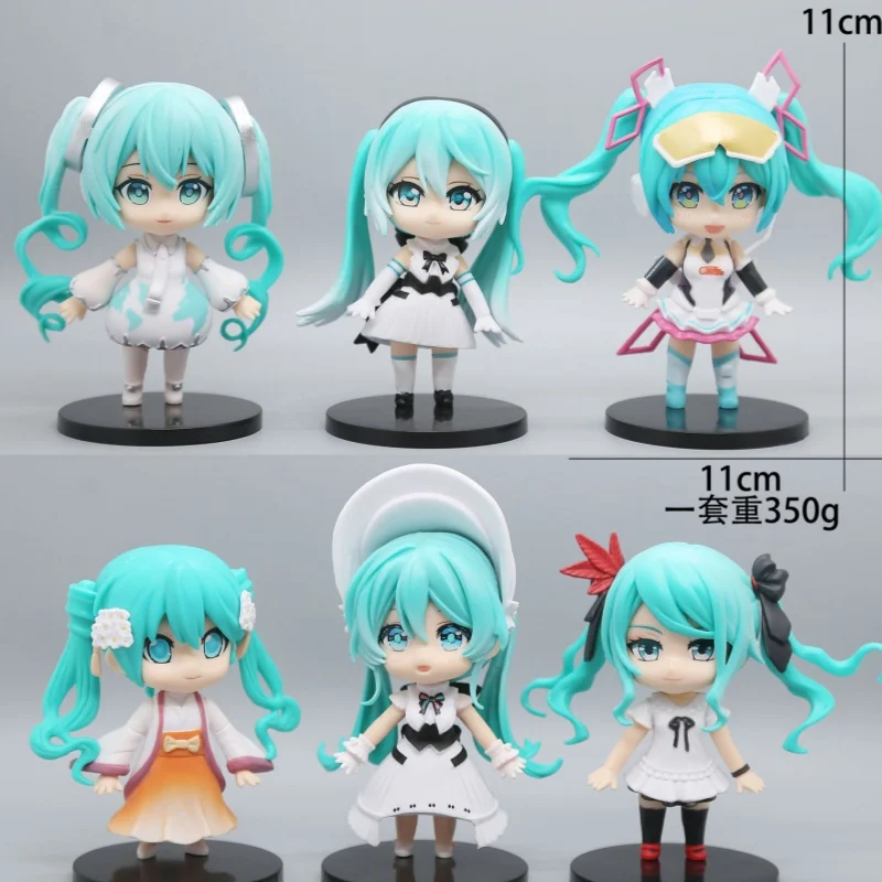 在庫の新しい初音ミクの置物-q-バージョンの高さ-11-センチメートルの置物、コレクション用の-6-つのアニメ玩具モデルが特徴です