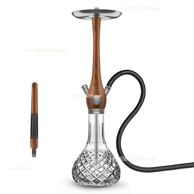 Wookah Shisha Set 75cm Wooden Large Hookah with Glass Bottle Single Pipe Premium Personality