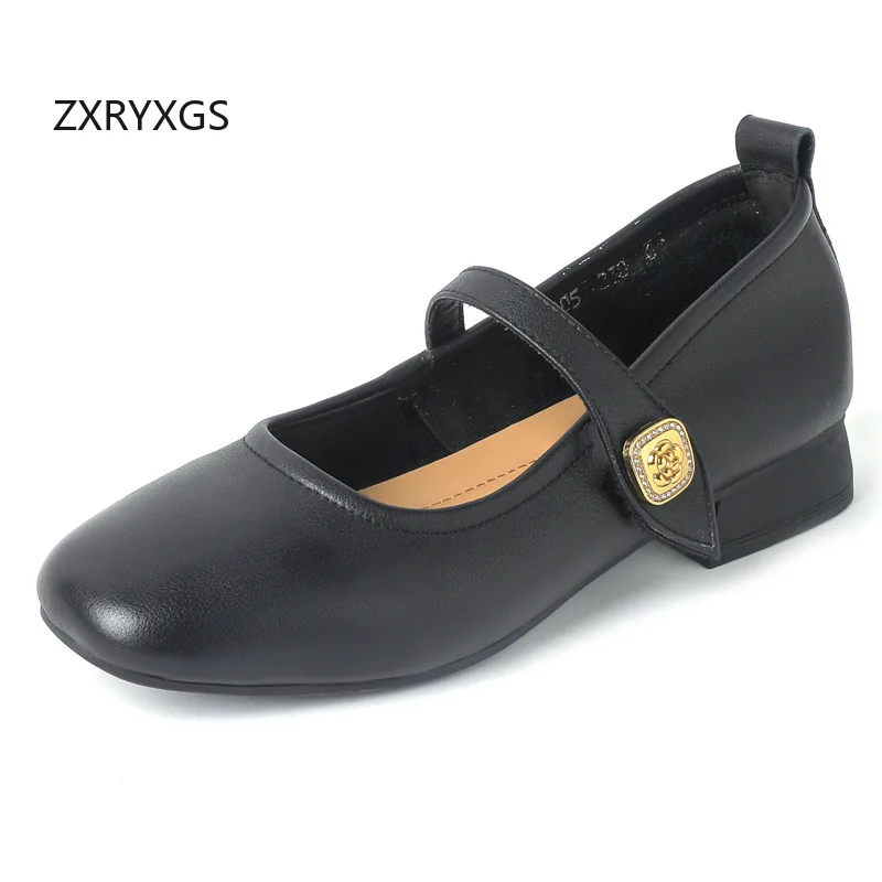 

ZXRYXGS/2021, весенне-осенняя женская обувь из натуральной кожи в стиле ретро, удобная модная элегантная обувь для мам на низком каблуке, большие размеры