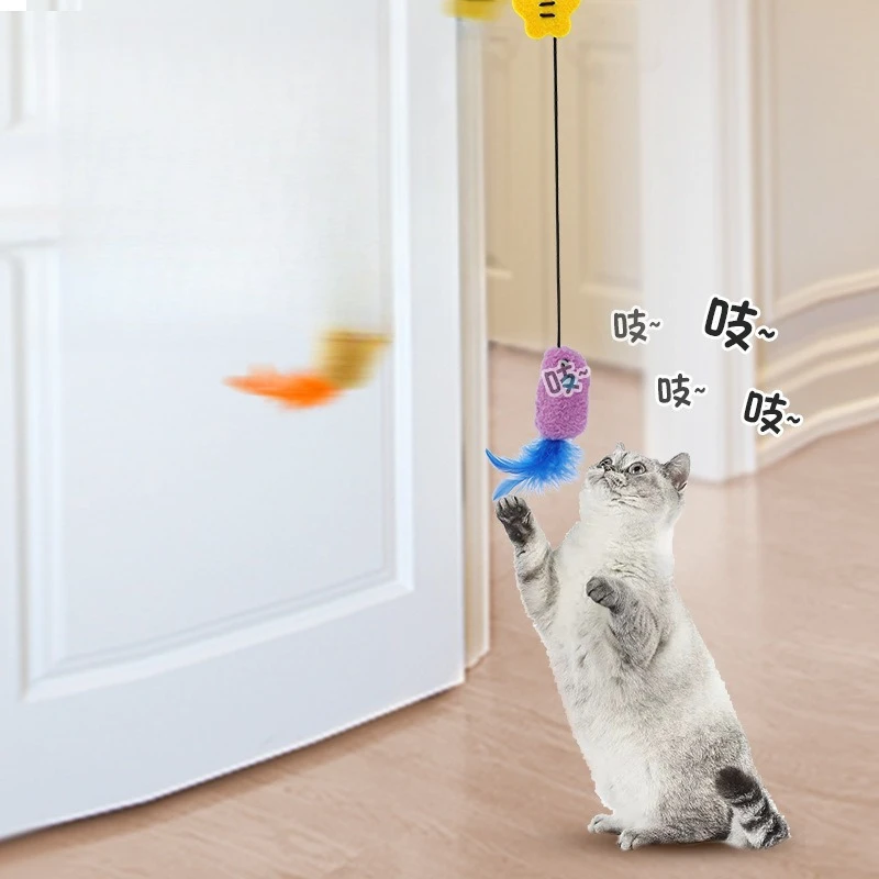 

Hot hanging cat elastic rope to make a sound call mouse cat stick cat toy