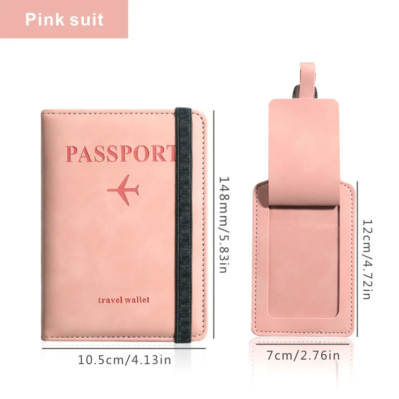 Portefeuille de voyage avec sangle en PU pour hommes et femmes, RFID, porte-passeport, couverture de passeport, étiquette de bagage, clip de billet, porte-carte d'identité