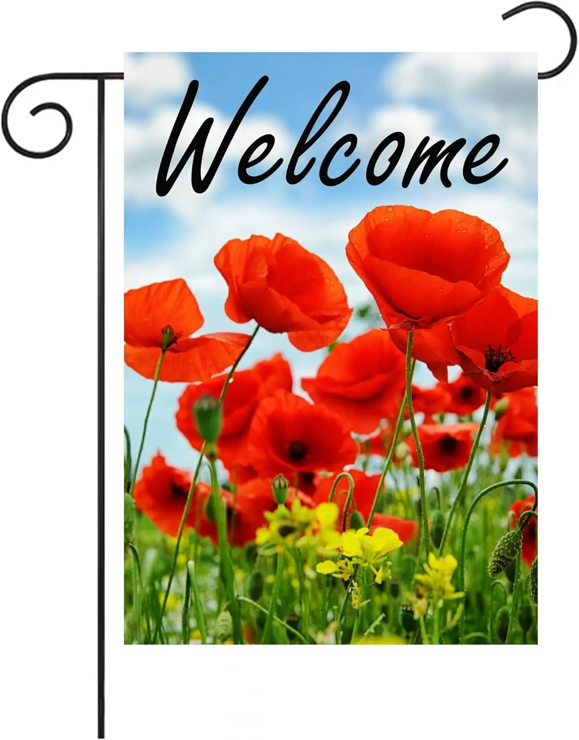 Poppies Farm Field Flowers Spring Summer Nature Scenery Welcome Garden Flag 12 x 18 Inch Double Sided Yard House Outdoor Banner