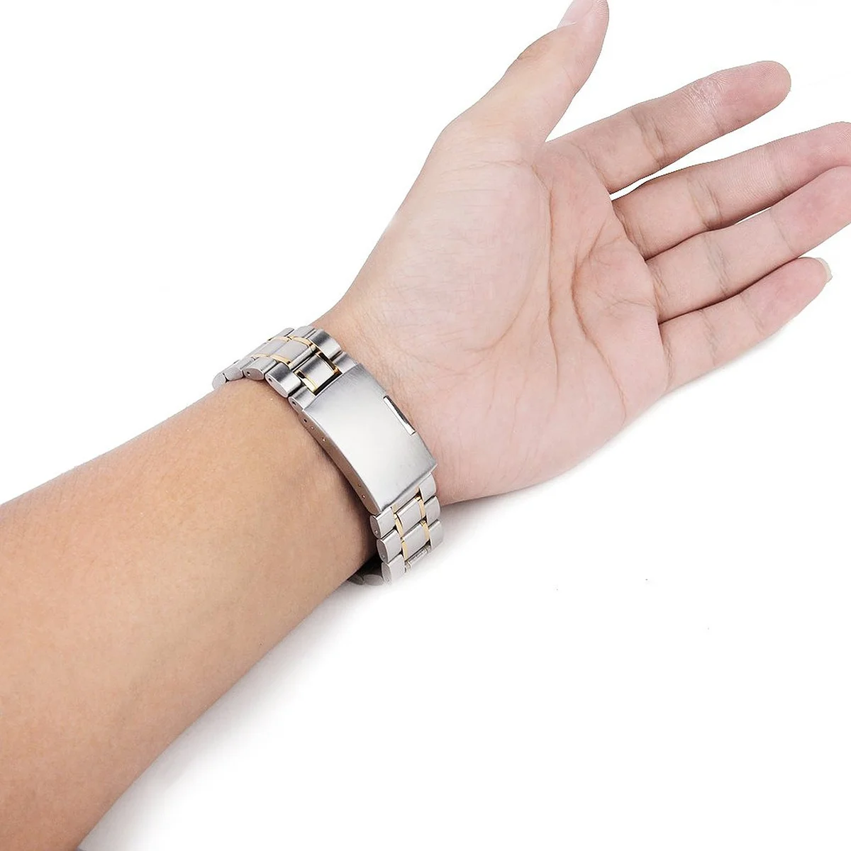 

20mm Stainless Steel Watch Strap 165mm Length 35mm Thick Solid Links Silver Golden Easy Quick Release 4Pcs Spring Bars