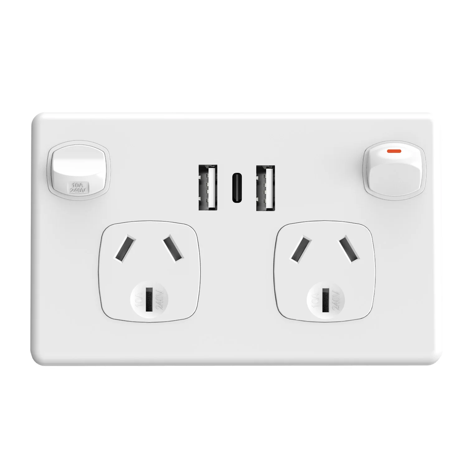 【SAA Certified】 Multi-port Fast Charging Socket Converter: 2AC Socket +2USB-A+1Type-C: Fire-Resistant and Flame-Retardant