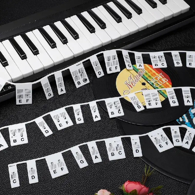 

Removable Piano Key Stickers,61Keys 88 Keys Full-Size Piano Keyboard Sticker Rake Key Labels Overlay Reusable for Beginners Kids