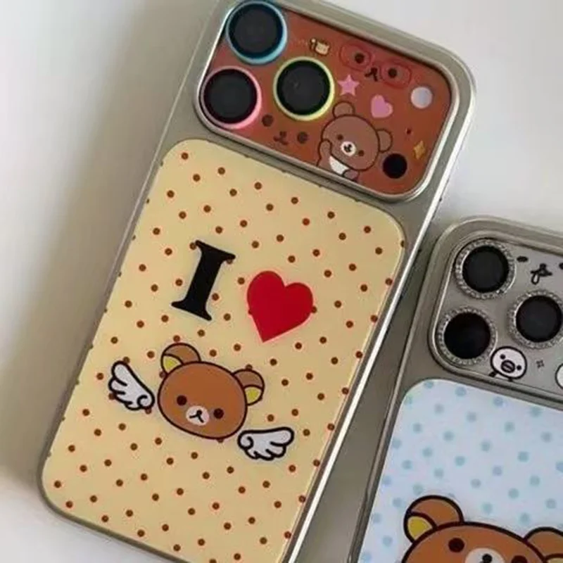 الكورية Ins منقطة أنا أحب R-Rilakkuma ثلاثية الأبعاد جراب هاتف آيفون 17 16 15 14 13 12 11 برو ماكس 17Air زائد الحلو Y2K فتاة غطاء