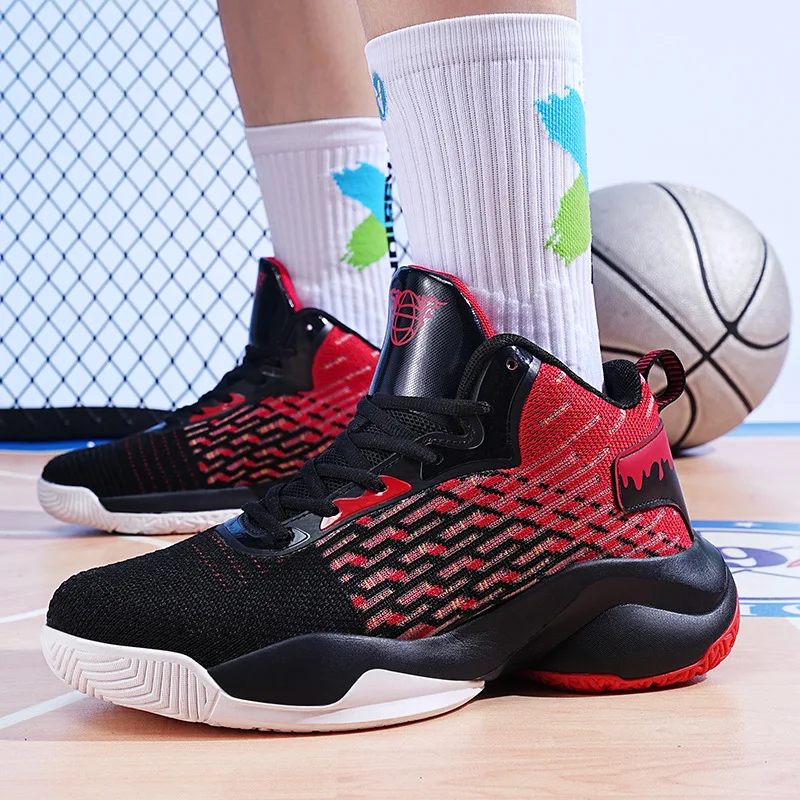 Zapatillas de baloncesto transpirables para hombre, zapatos cómodos de goma con dibujos animados, parte superior alta, a la moda, para correr, novedad de 2024