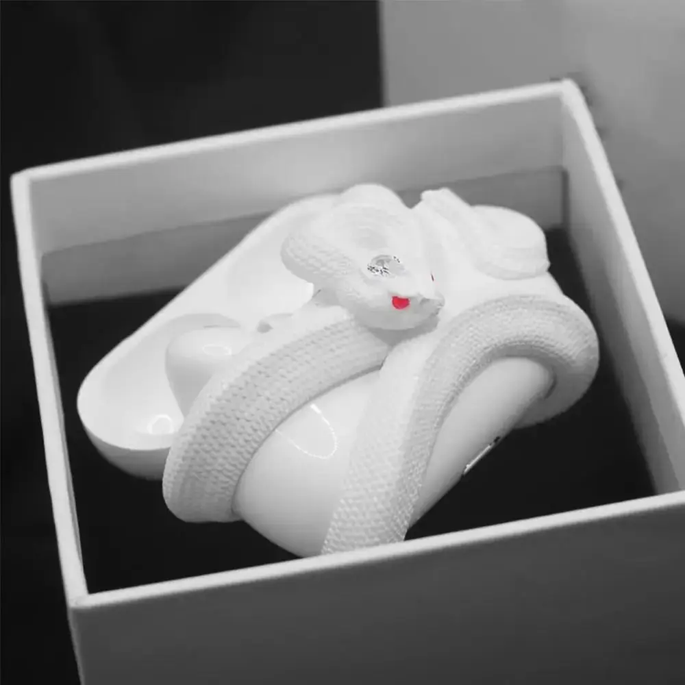 와인딩 스네이크 수지 이어폰 보호 케이스 AirPods Pro/Pro 1 2 3 4 용 3D 스네이크 장식 이어폰 커버