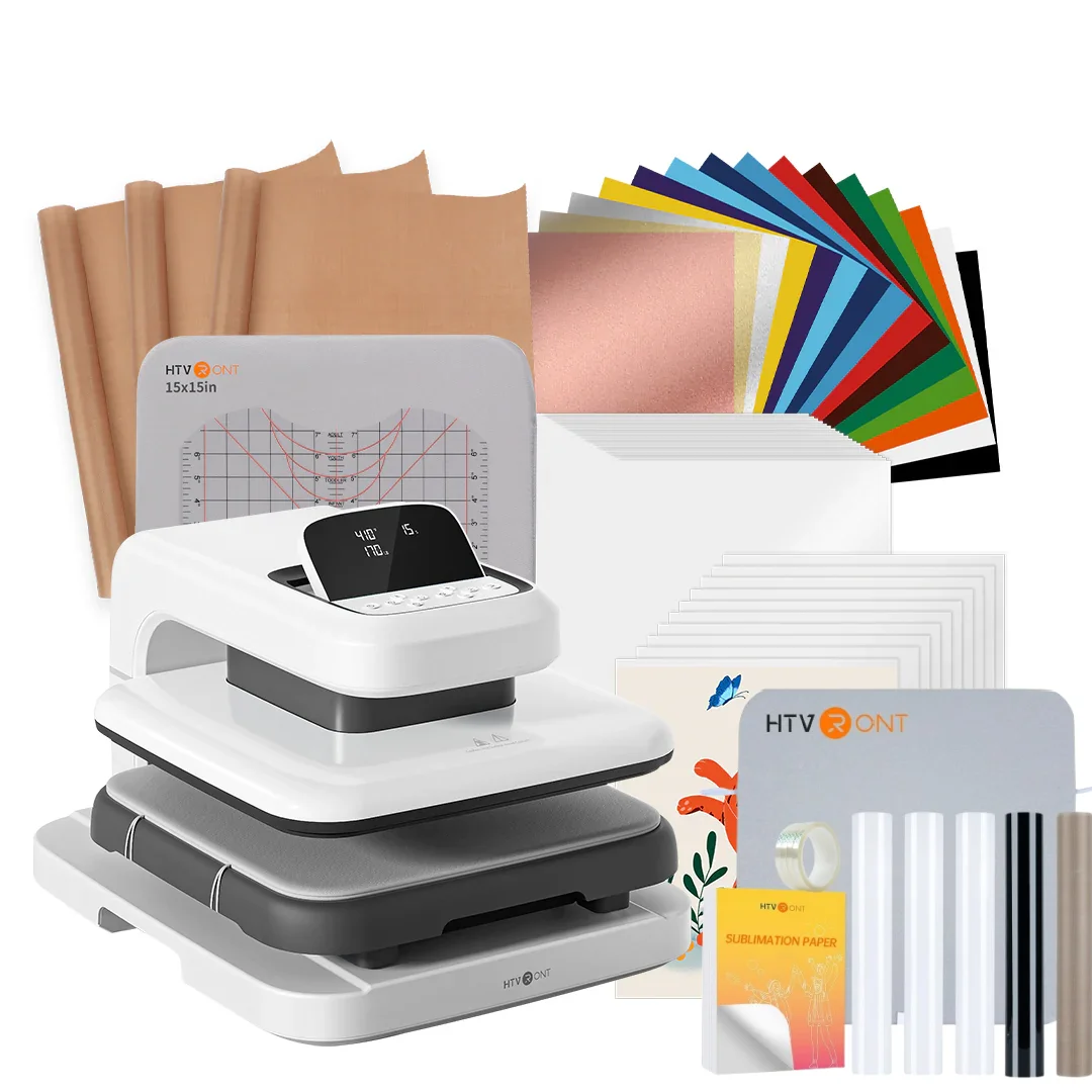 

HTVRONT Auto2 Heat Press Machine Digit 120V 15x15 - HTV и Sublimation Essential Bundle для футболок HTV, сублимации, термопресса