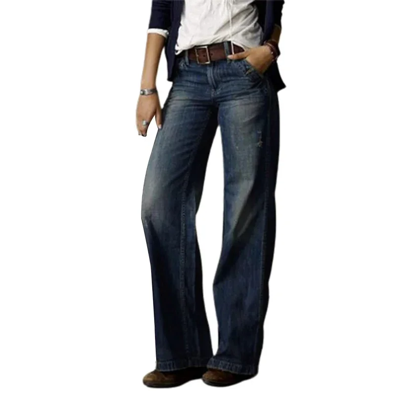 

Vintage Casual Wide Leg Denim Pants Women Mid Waist Straight Jeans Female 2023 Four Seasons Comfortable Casual Commuter Trousers