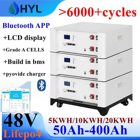 HYL 6000+ Cykli Bateria Lifepo4 do Systemów Solarnych PV 10kwh 20kwh 48V 51.2V 50Ah 100Ah 200Ah 300Ah 400Ah z CAN RS485 RS232