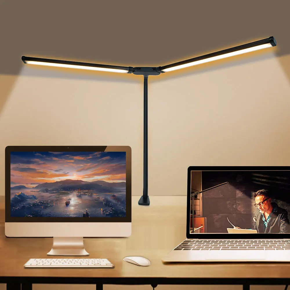 Imagem -06 - Cabeça Dupla Led Clip Desk Lamp Eye Proteção Desk Lamp Brilho Ajustável Flexível Gooseneck Lâmpada para Home Office Iluminação