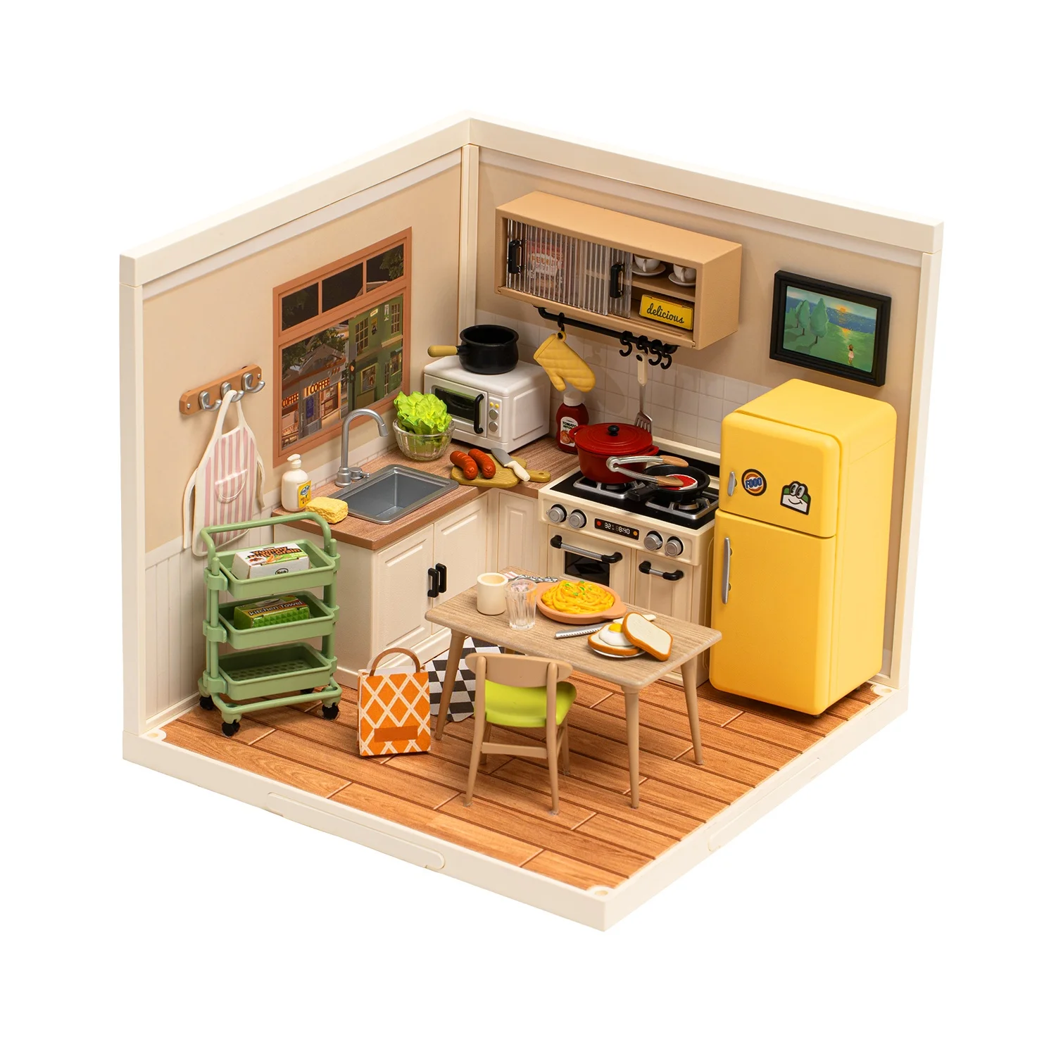 

Набор для сборки миниатюрного домика Rolife DIY: Кухня Happy Meals, 3D-пазл Super Creator, модель кукольного домика со светодиодной подсветкой для декора стола