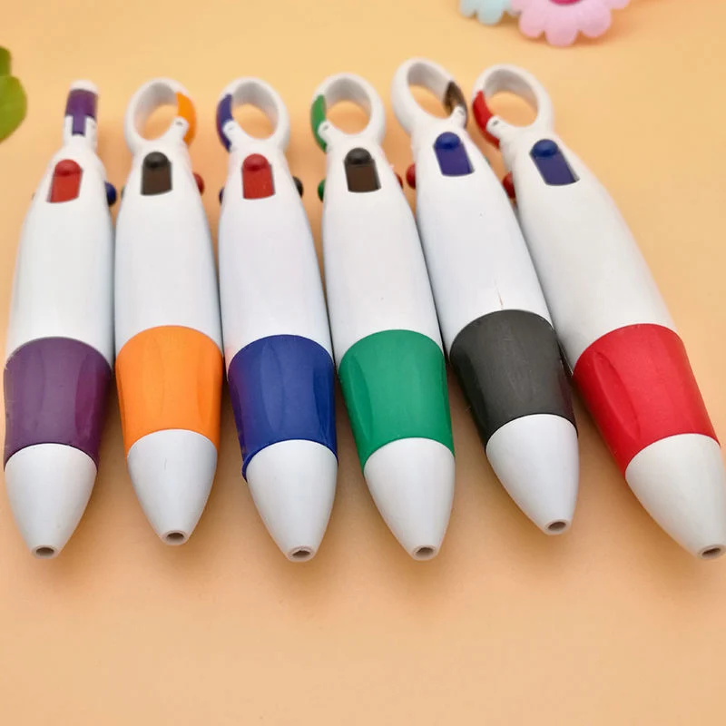 5 Pcs Color Shuttle Retractable 4 Color Inks Ballpoint Pens with Buckle Keychain for Office School Supplies Students Kid Gift