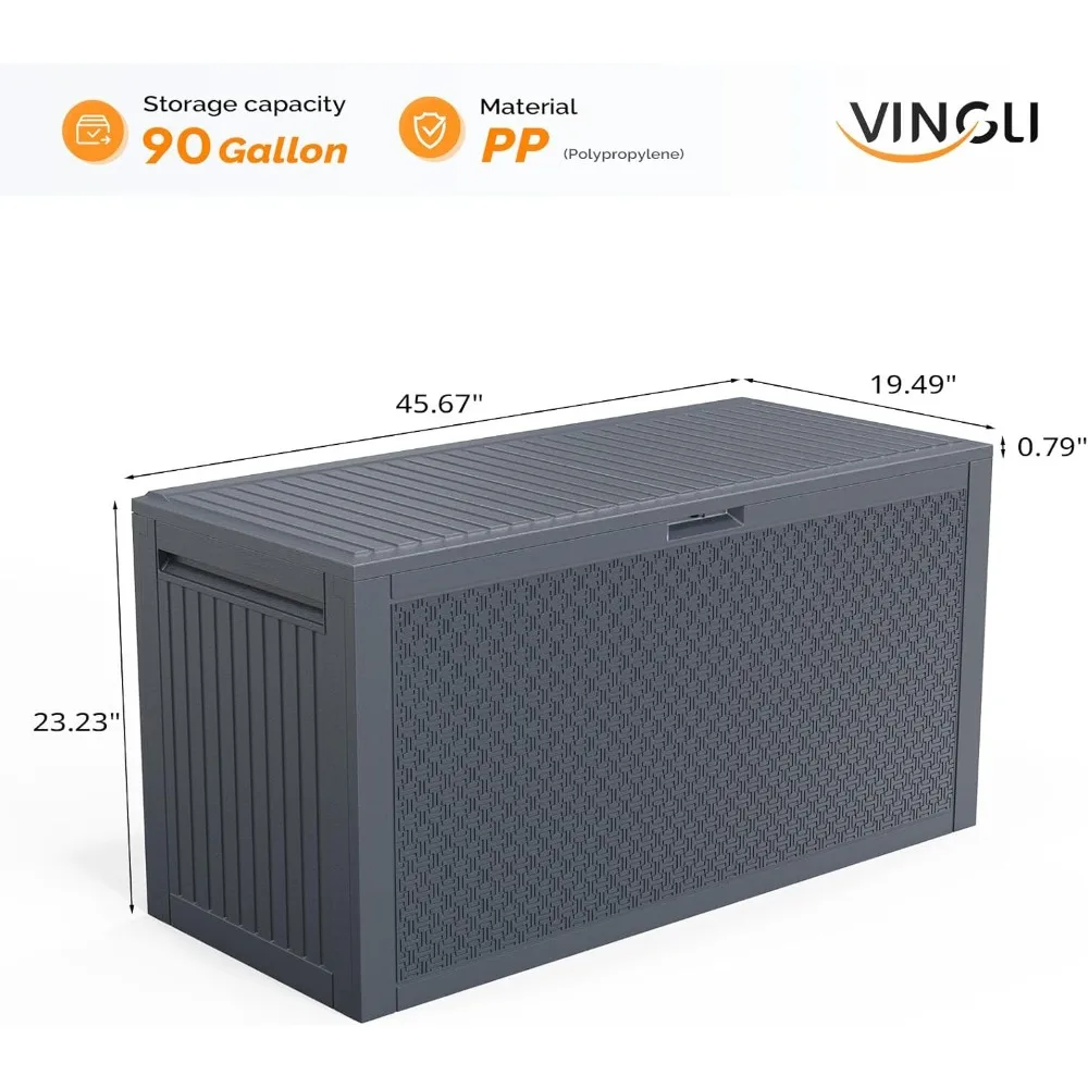 Abschließbarer Kunststoff-Aufbewahrungsbehälter für den Außenbereich, 90 Gallonen – Deck-Terrassenbox für Garten- und Poolbedarf