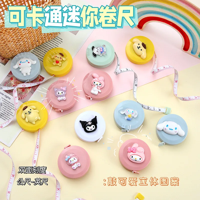 Cute Anime Sanrio Tape Measure Cartoon Cinnamoroll My Melody Kuromi Waist Measurement Portable Telescopic Soft Ruler Wholesale