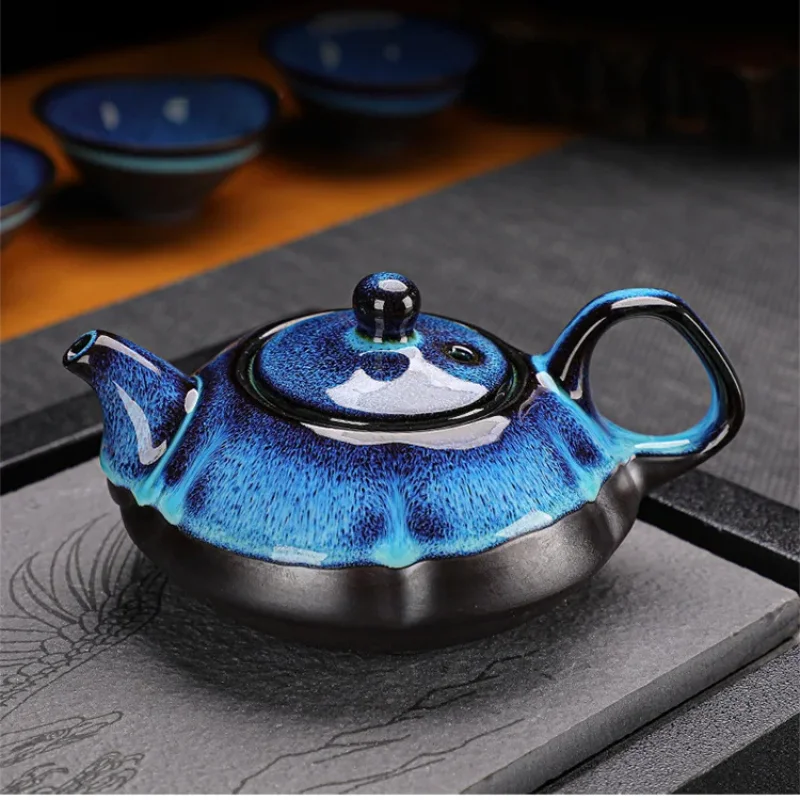 Ceramic teapot and teacup set, tea set, Kung Fu tea set, Jun kiln teapot and teacup replacement, sand gold Chinese tea set, cup