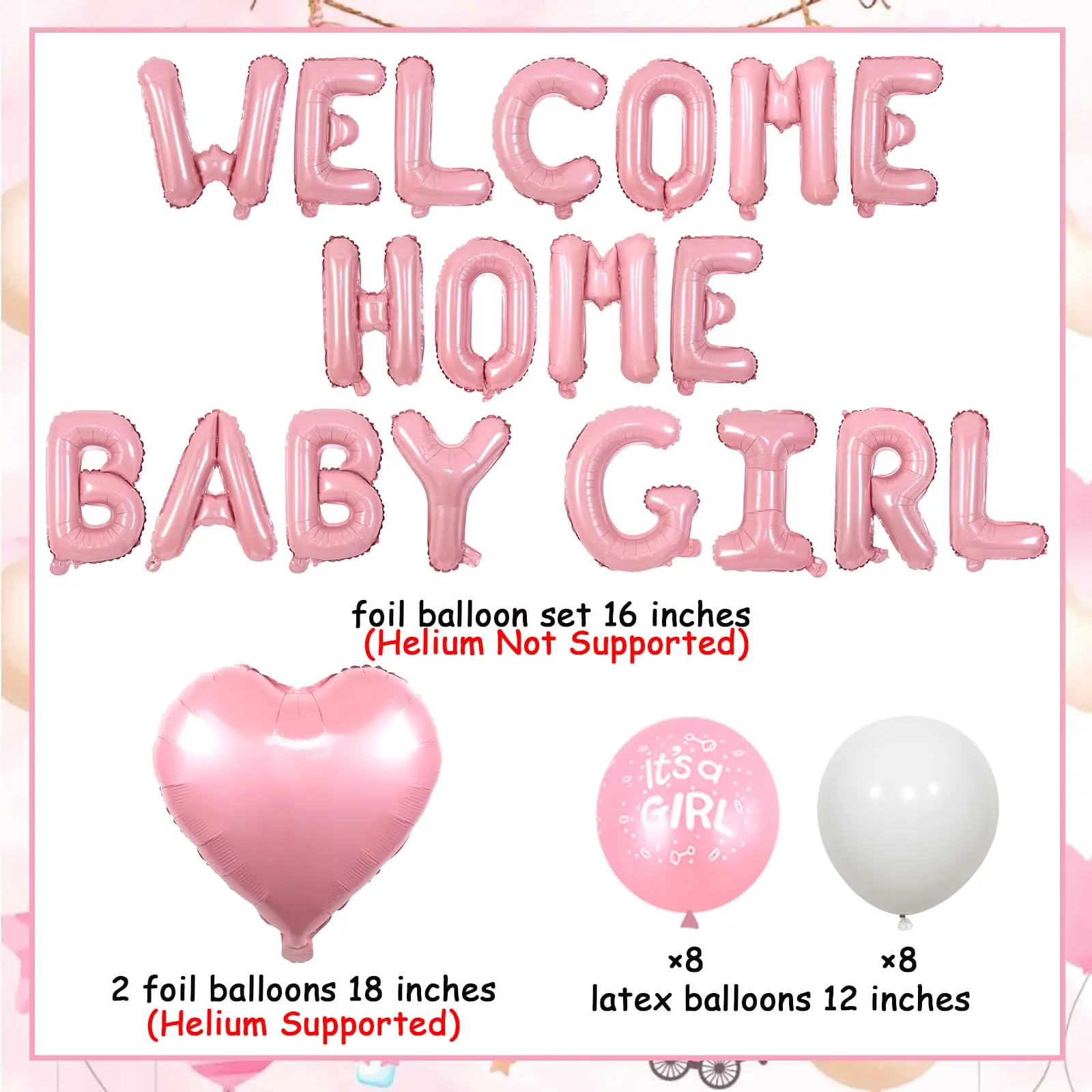 مجموعة واحدة من لافتة ترحيب منزلية لتزيين الأطفال باللون الوردي، إنه بالونات على شكل قلب لعيد ميلاد حديثي الولادة #2