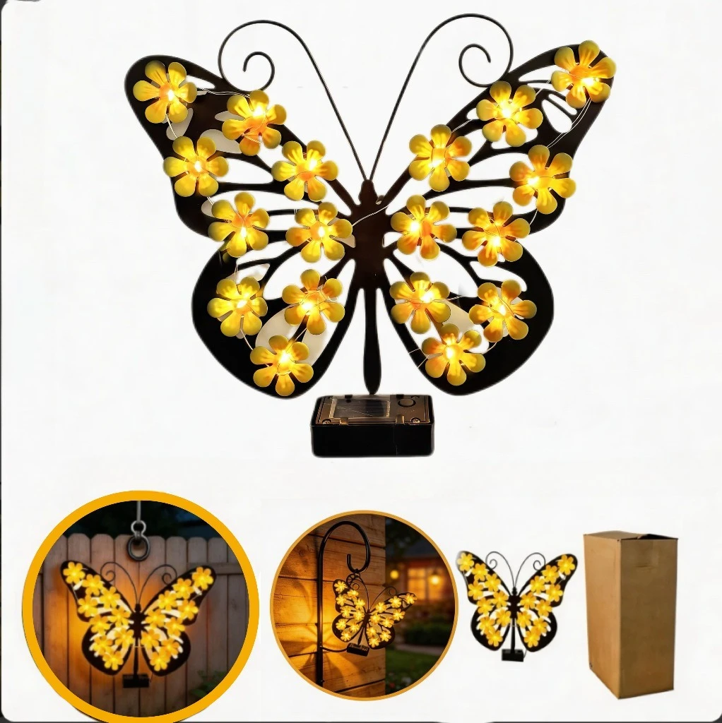 

Solar outdoor waterproof wrought iron butterfly wall lamp decorative atmosphere landscape lamp villa garden garden lamp