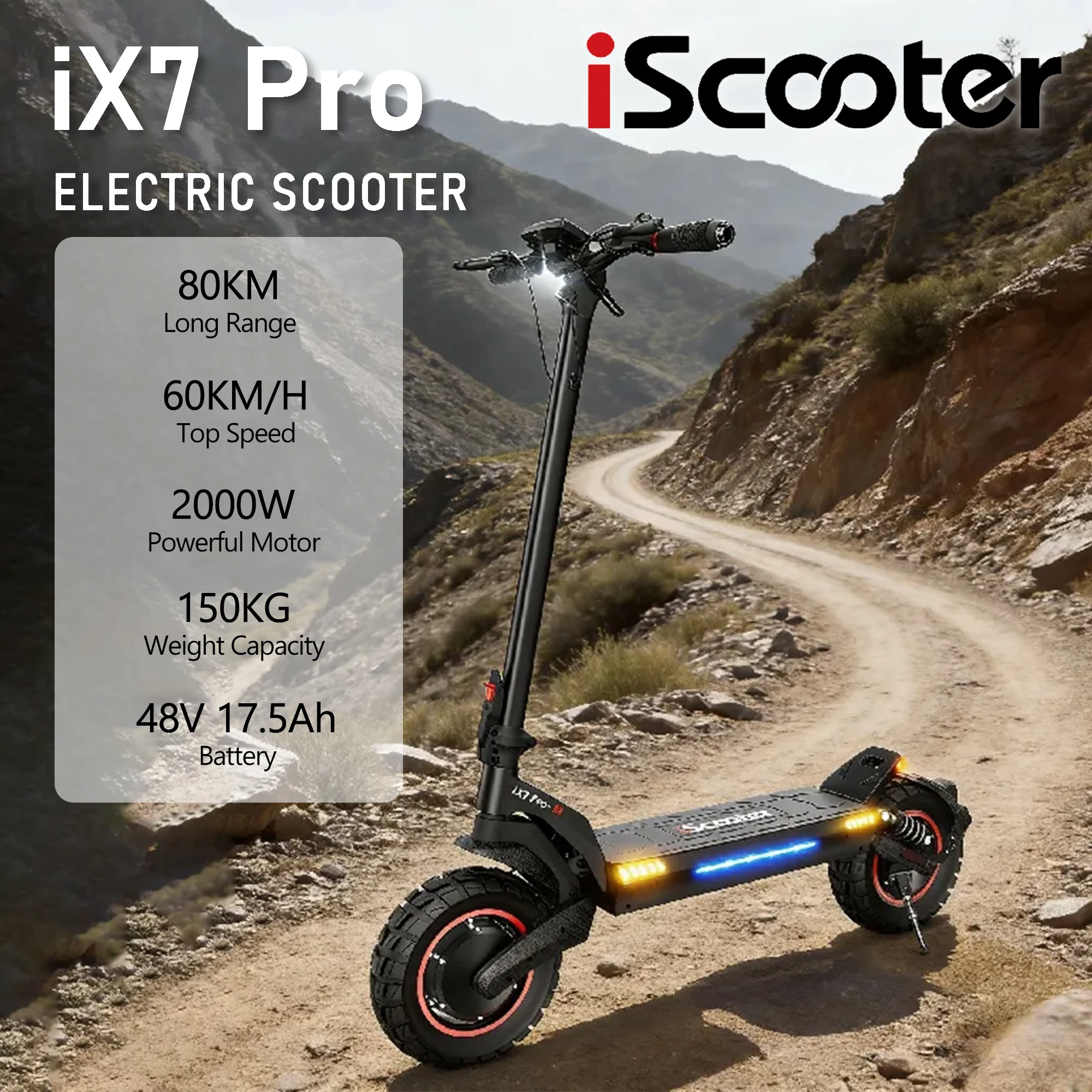 ISCooter iX7Pro pliable adulte Scooter électrique e-scooter 60 KM/H trottinette électrique 2000W planches 48V 17.5Ah béquille