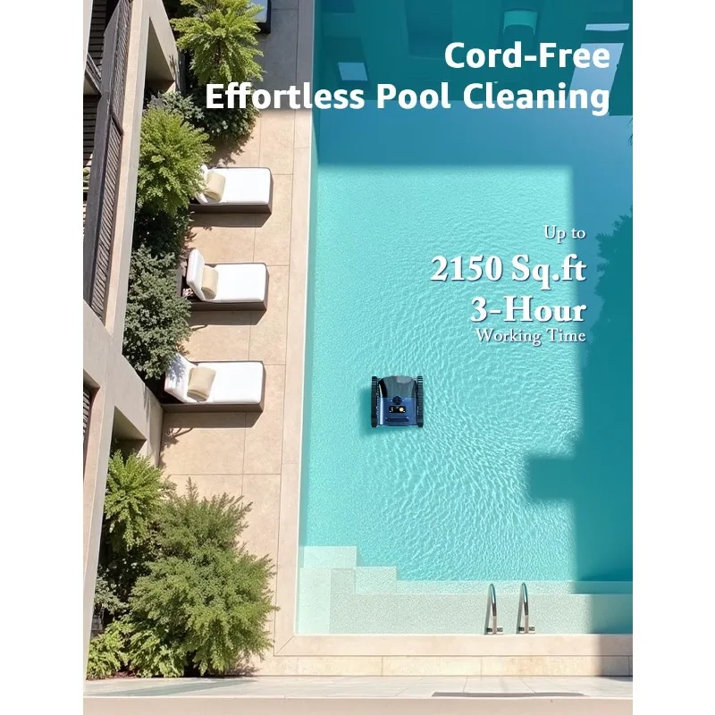 Беспроводной пылесос для бассейна для подземных бассейнов, беспроводной робот-пылесос площадью до 2150 кв. футов, пылесос для очистки стен и водных линий