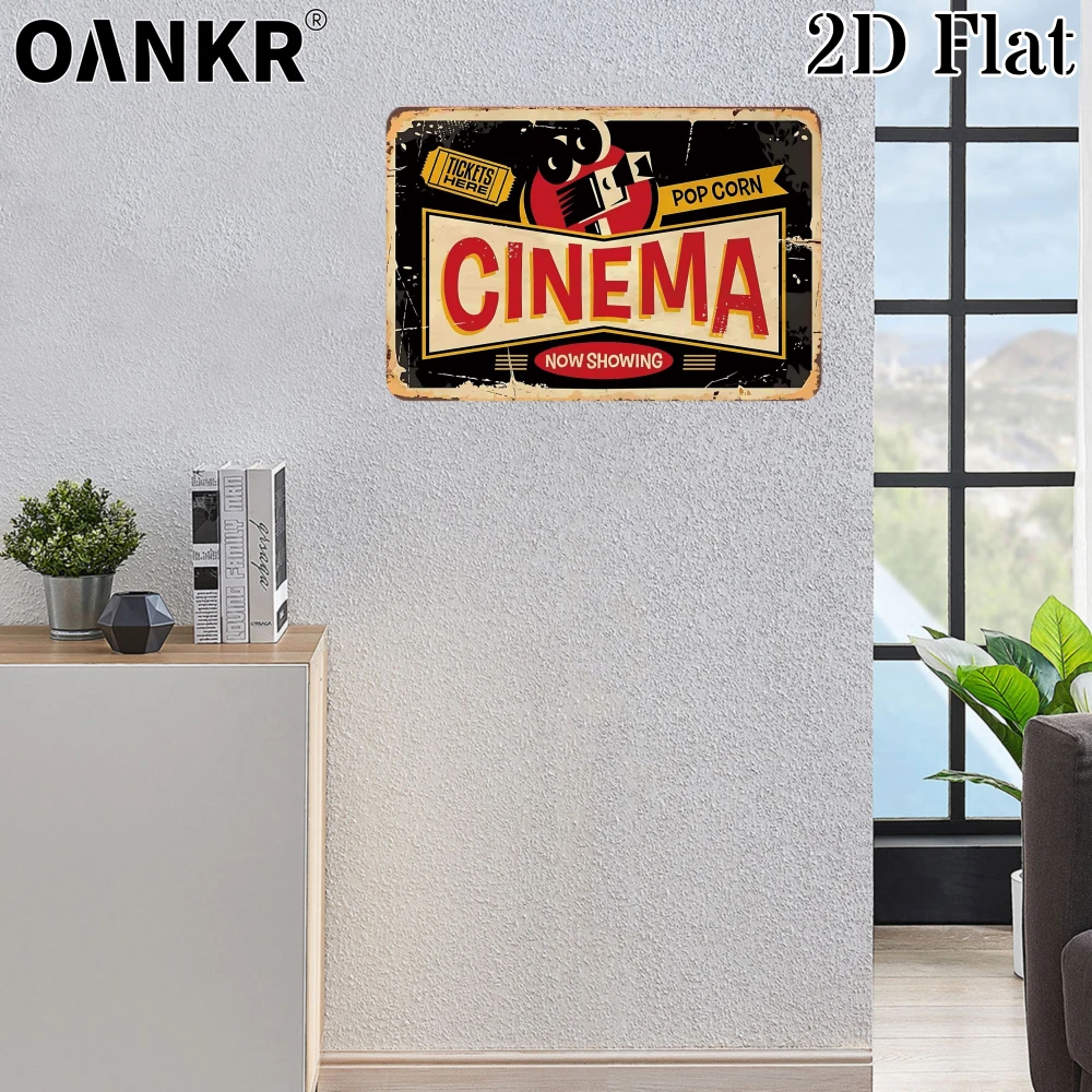 Vintage Metal Tin Sign, Ideal Gift 12x8 Inch, Cinema Popcorn Now Showing Poster Metal Signs for Home Wall Art Decor Accessories