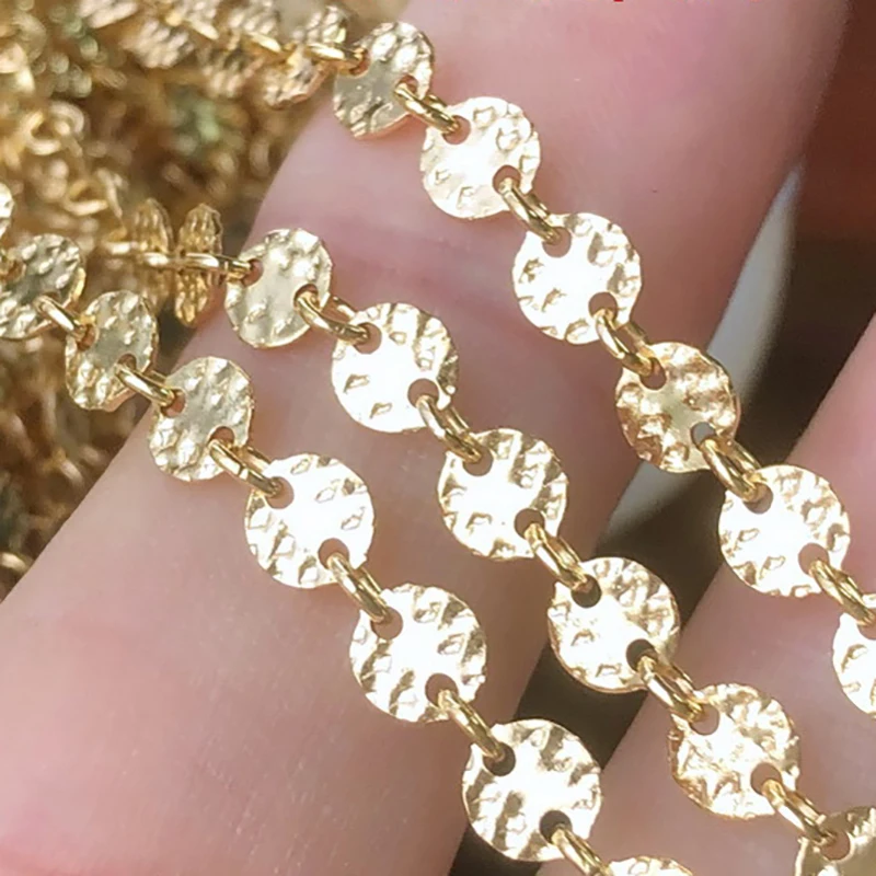 14K Gold Filled 4mm Flat Sequin Disc chain with pattern/Textured Disc Chain Gold jewelry Minimalist Chain DIY Unfinished Chain