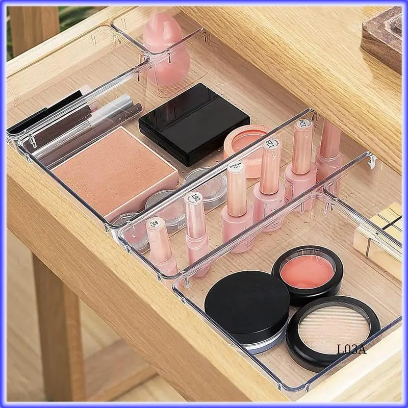 

RM-16-Piece Drawer Organizer Set, 5 Different Sized Bathroom And Kitchen Drawer Storage Trays, Transparent Storage Boxes