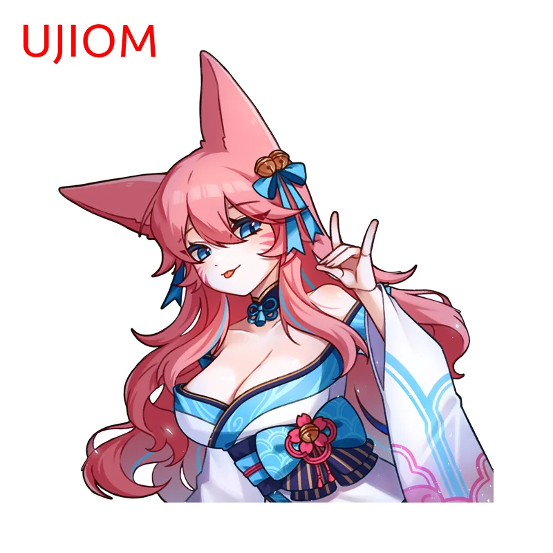 UJIOM Artistic League Of Legends Ahri Wall Sticker Pink Hair Attractive Edgy Colorful Graffiti Decal Room Decoration Accessories